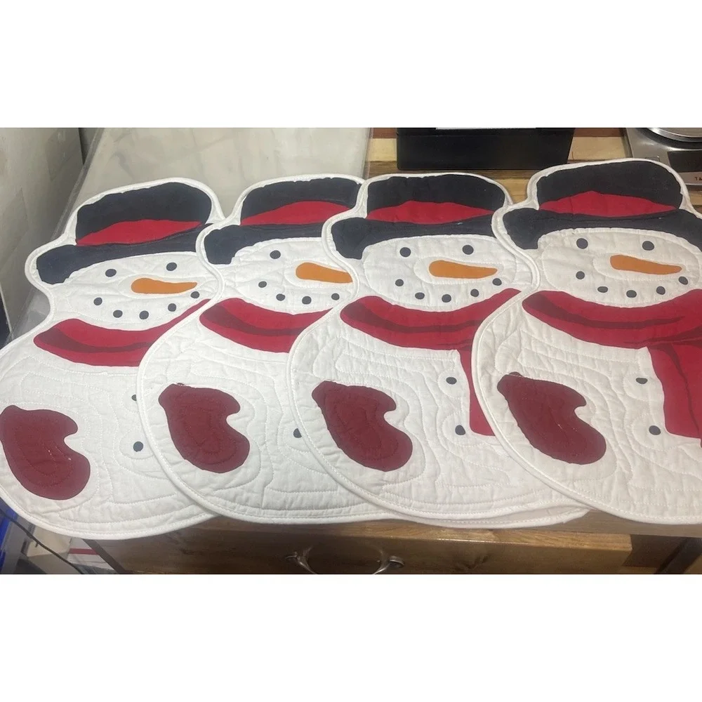 St Nicholas Square Winter Quilted Snowman Placemats Set of 4 Holiday Christmas